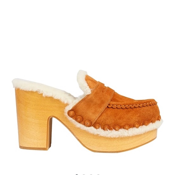 Chloe Joy Suede Shearling Clogs Shoes Size 41